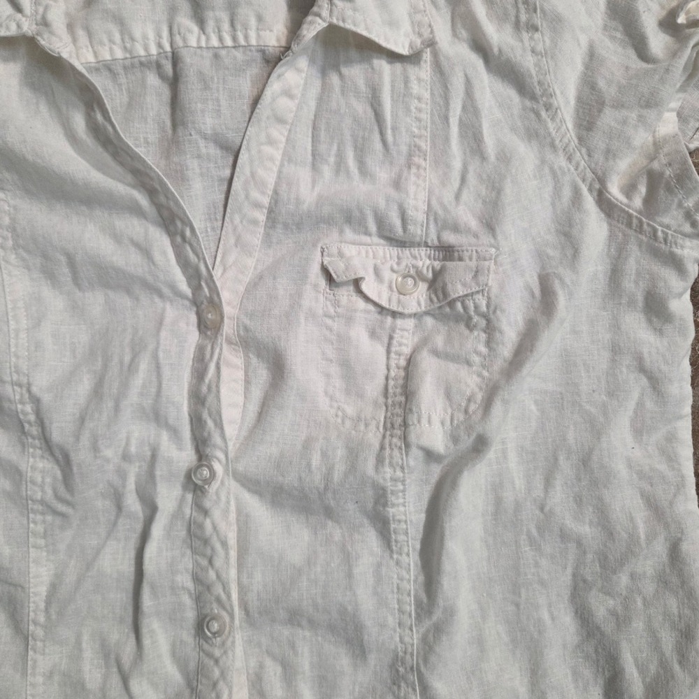 Sonoma Life Style White Linen Blend Short Sleeve Button Down Shirt Medium - Picture 7 of 7